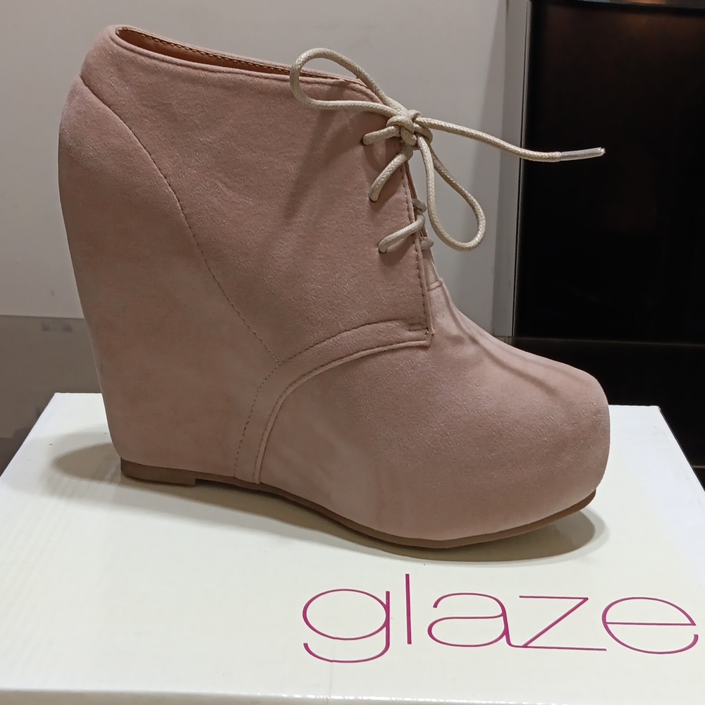 GLAZE Wedged Lace-up Bootie Camilla-1 Color Taupe sizes:6,7, 7.5, 8, & 10